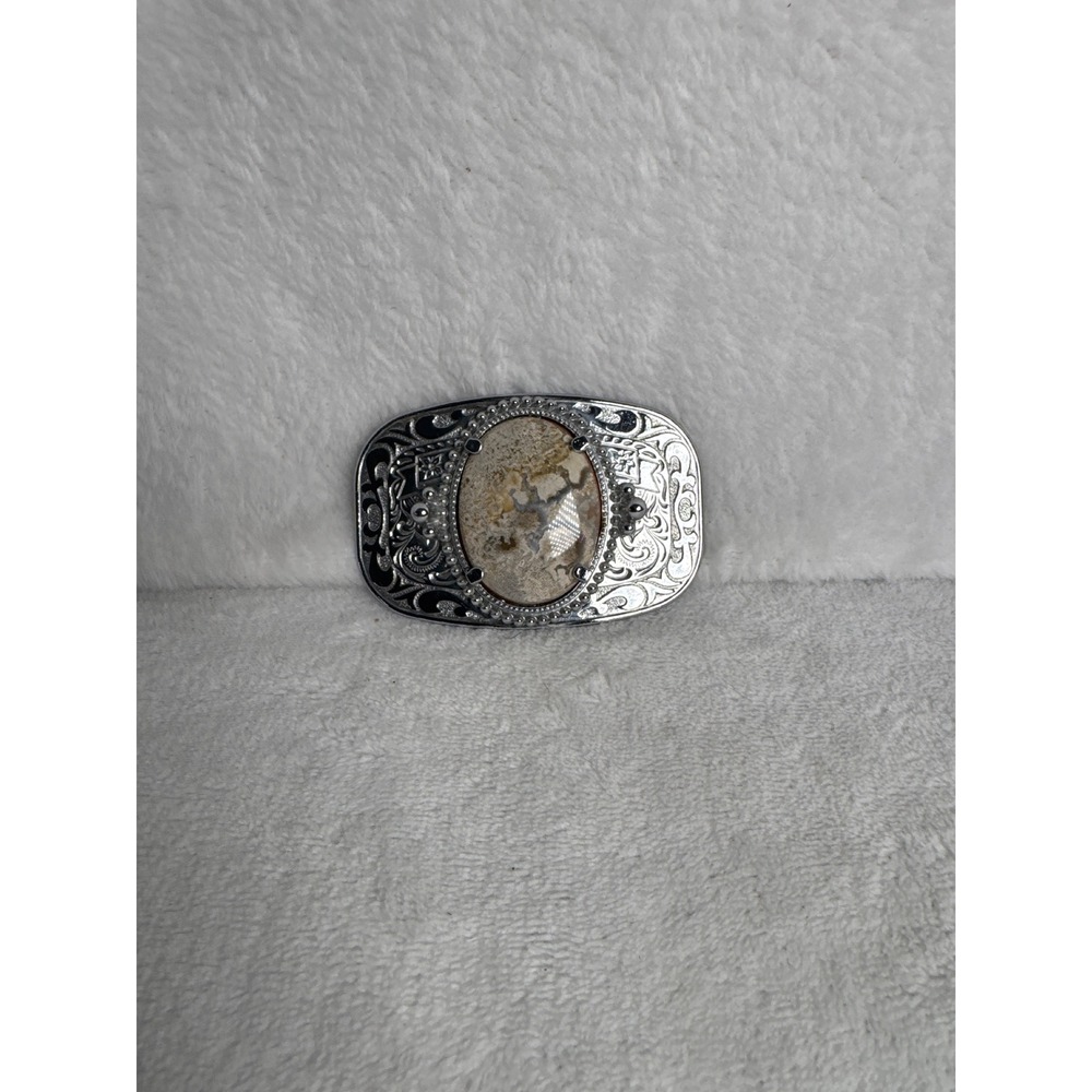 Rare Vintage Unbranded Belt Buckle Unisex OS Silver Good Ornate Western Stone